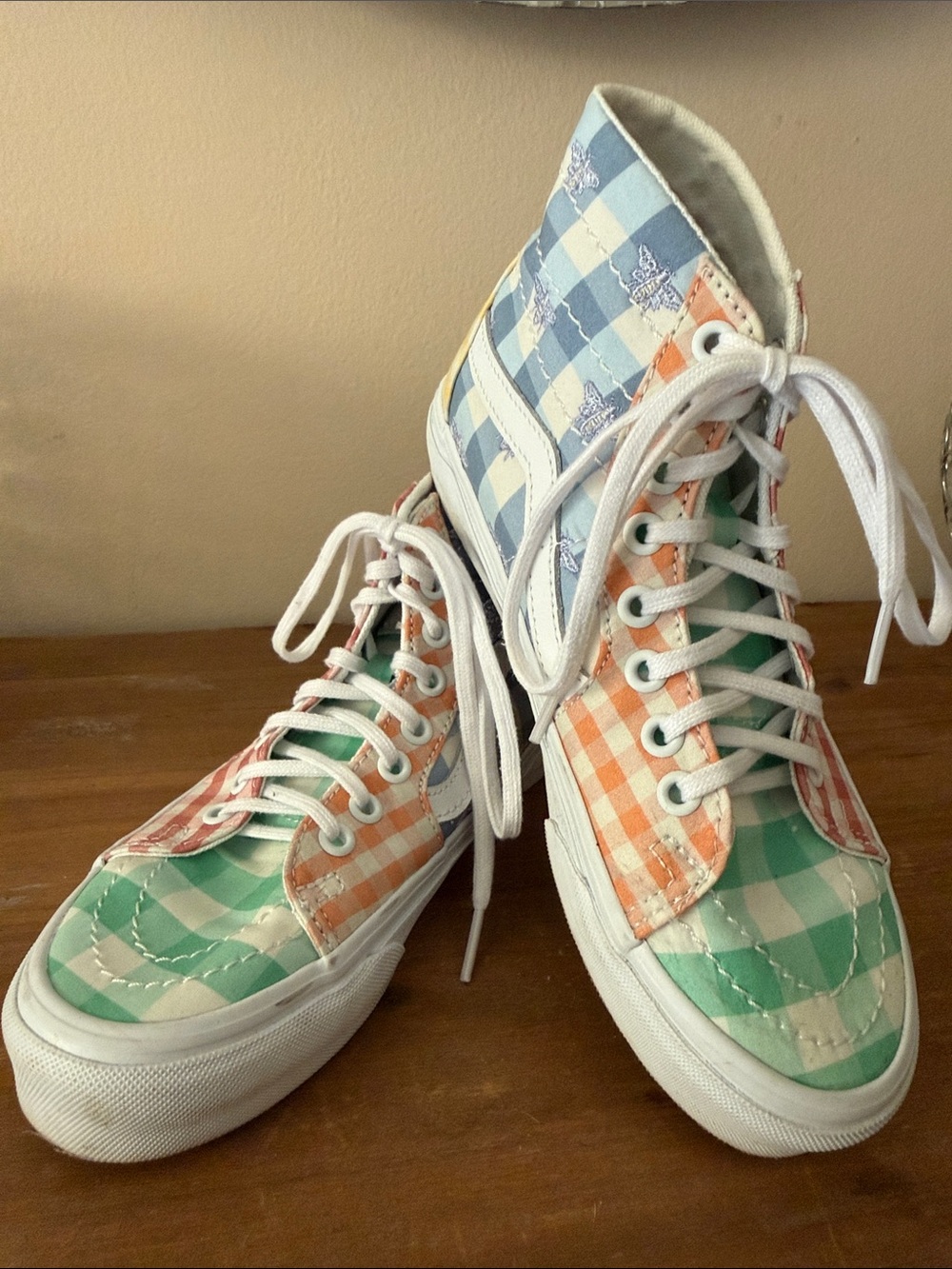 Vans Gingham Patchwork High-Top Sneakers in Blue, Green, Orange, White